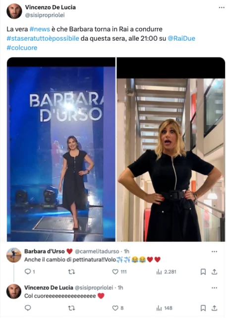 Il post di Vincenzo De Lucia e la risposta di Barbara d'Urso