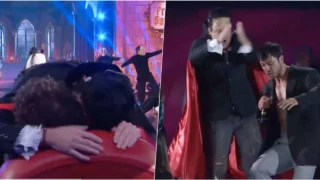 Zerbi travestito da Dracula bacia tutti! Ci prova con Giofrè, che scappa tra il pubblico (VIDEO)