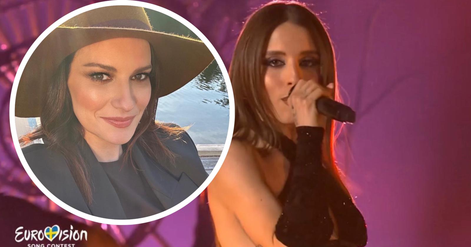 Laura Pausini si congratula con Angelina Mango dopo l’Eurovision