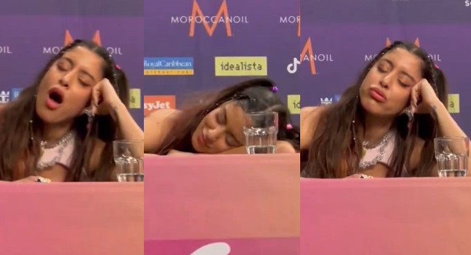 Eurovision, Marina Satti della Grecia sbadiglia e finge di dormire mentre parla la collega israeliana Eden Golan (VIDEO)