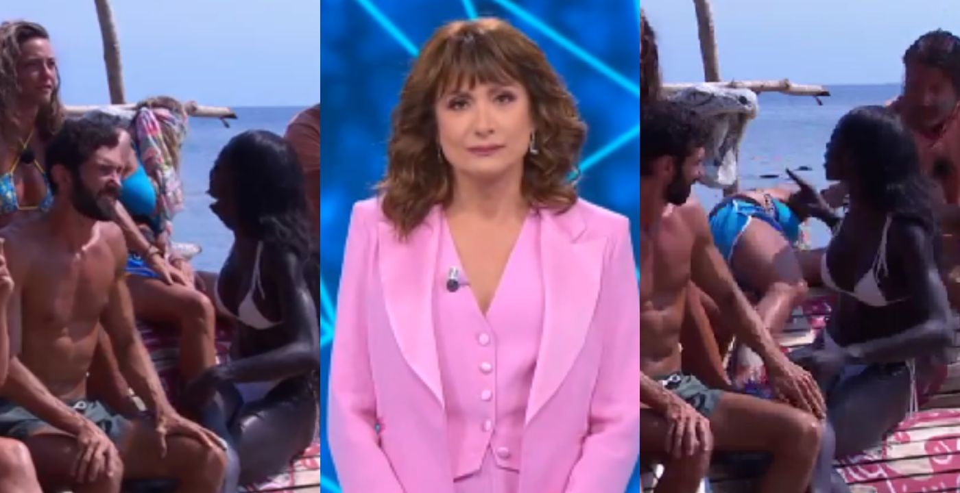 Isola dei Famosi, mentre i naufraghi litigano Matilde Brandi si ribalta da è seduta (VIDEO)
