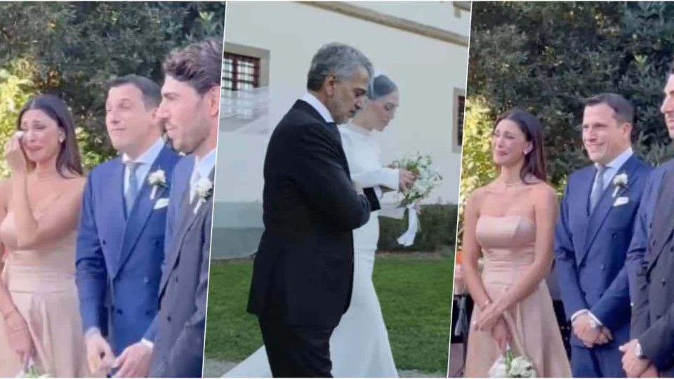 Belen in lacrime all'arrivo della sorella Cecilia vestita da sposa