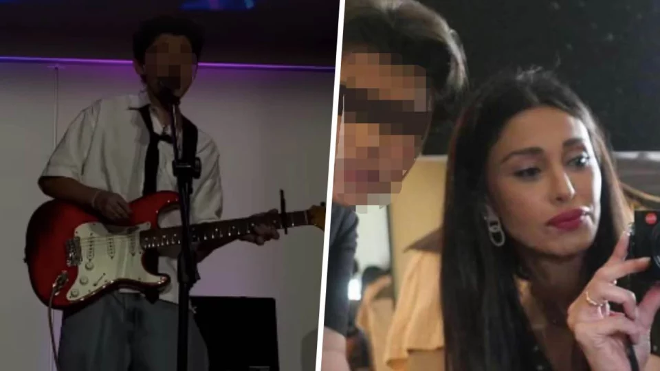 Belen Rodriguez riprende il saggio di musica del figlio Santiago