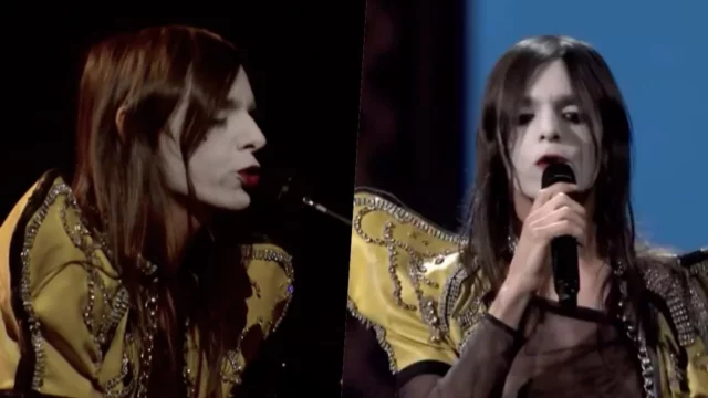 Lucio Corsi si esibisce durante la prima semifinale dell'Eurovision 2025