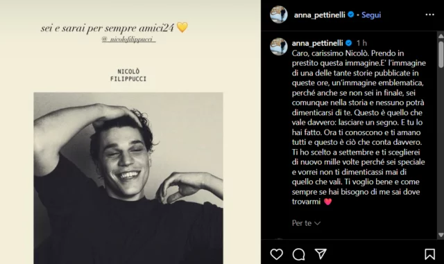 La dedica di Anna Pettinelli a Nicolò Filippucci