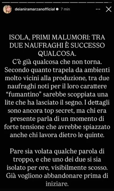 La storia Instagram di Deianira Marzano su L'Isola dei Famosi