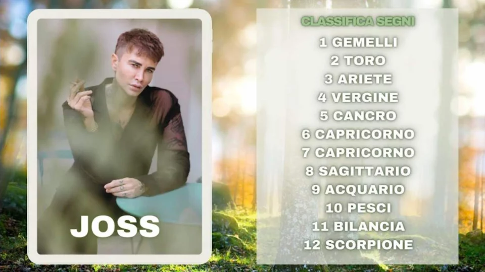 Oroscopo di Joss dal 2 all'8 giugno, previsioni e classifica segni