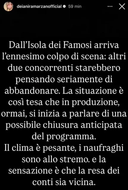 Storia Instagram Deianira Marzano su L'Isola dei Famosi