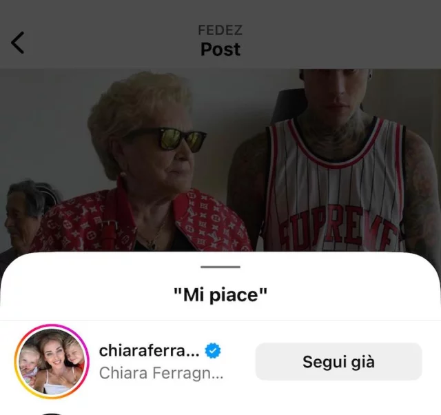 Il like di Chiara Ferragni al post di Fedez
