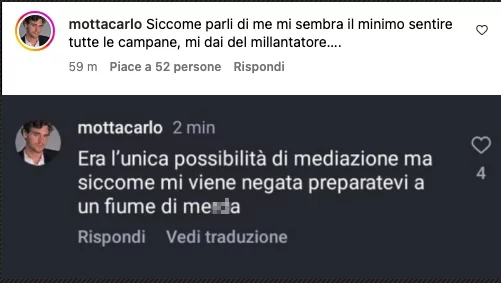 Commenti Carlo Motta su Instagram