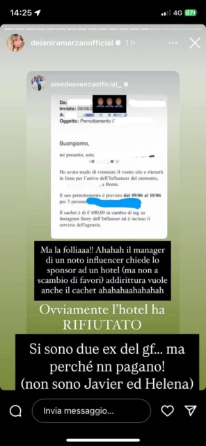 L'indiscrezione su un'influencer