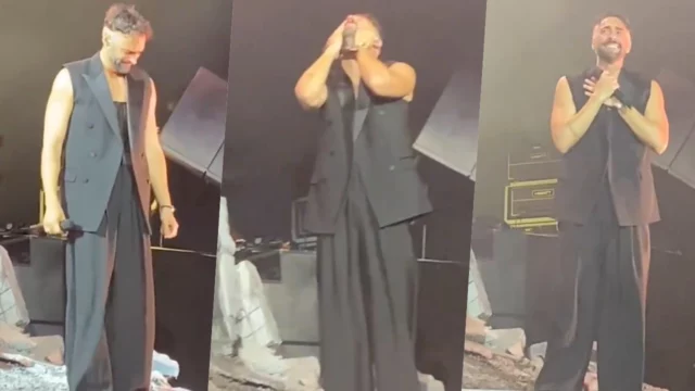 Marco Mengoni in lacrime mentre canta un brano dedicato alla mamma