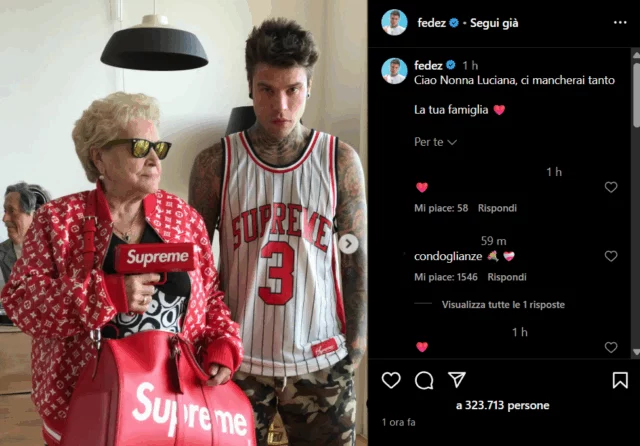 Il dolce post di Fedez per la nonna