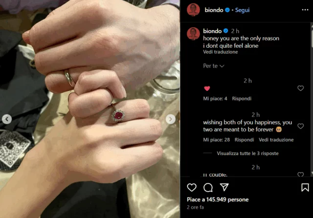 La foto che preannuncia le nozze di Biondo
