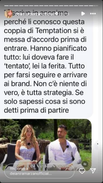Storia Instagram sulla coppia di Temptation Island - Deianira Marzano