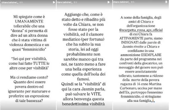 Storie Instagram staff Chiara Balistreri - Isola dei Famosi