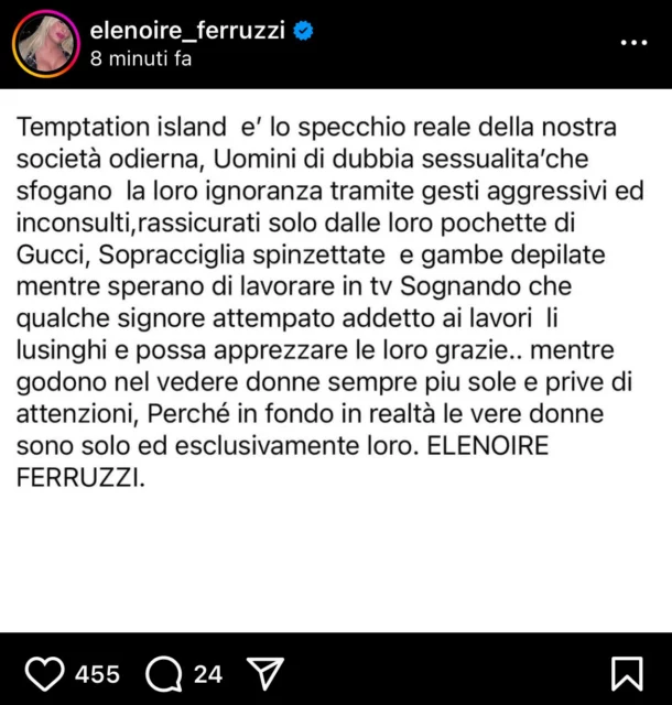 Il commento di Elenoire Ferruzzi su Temptation Island