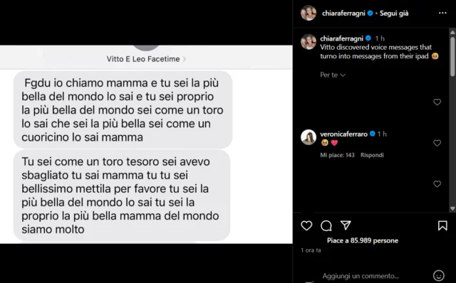 Il messaggio di Vittoria a mamma Chiara Ferragni