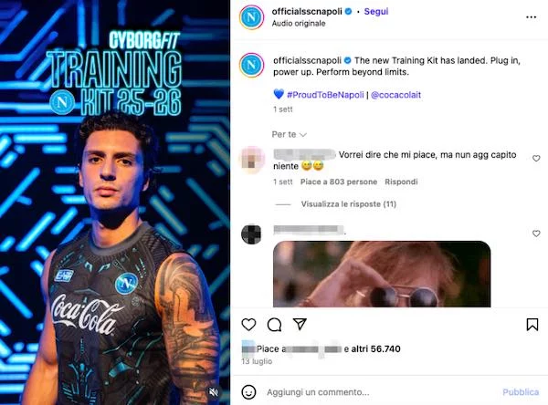 Il post Instagram del Napoli con Francesco Farina