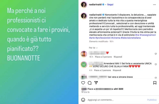 Il post Instagram di Nadia Rinaldi