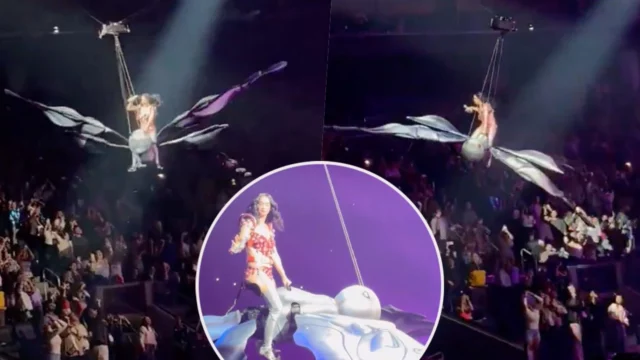 Katy Perry rischia di cadere mentre vola sul pubblico con una farfalla