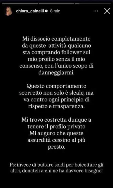 La storia Instagram di Chiara Cainelli del Grande Fratello