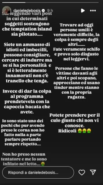Storia Instagram Daniele De Bosis - Temptation Island