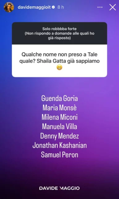 Storia Instagram Davide Maggio su Tale e Quale Show