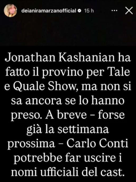 Storia Instagram Deianira Marzano su Tale e Quale Show