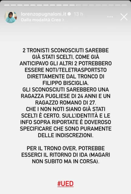 Storia Instagram Lorenzo Pugnaloni - Uomini e Donne