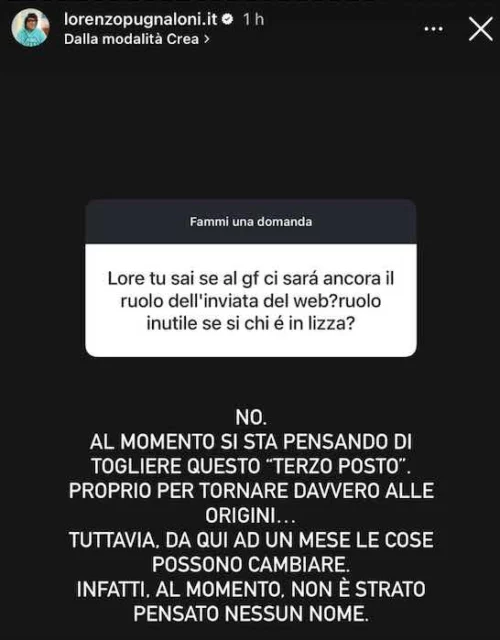 Storia Instagram Lorenzo Pugnaloni sul Grande Fratello