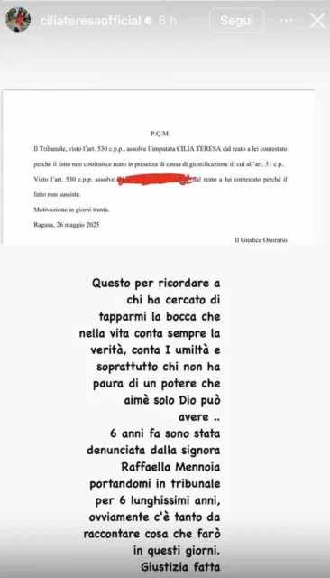 Storia Instagram Teresa Cilia