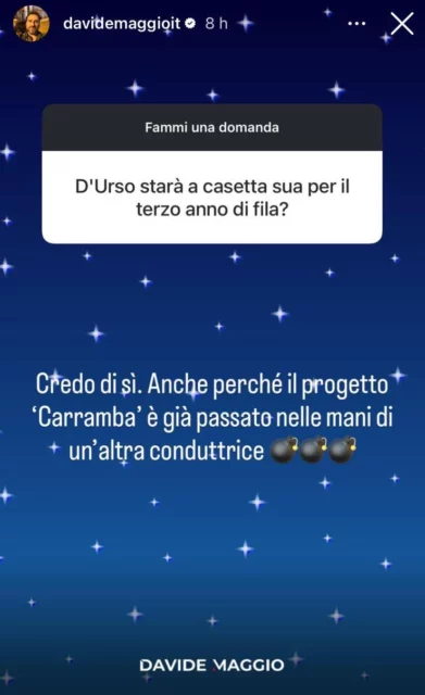 Storia Instagram di Davide Maggio su Barbara d'Urso