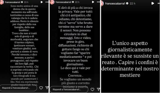 Storie Instagram Francesca Barra sul caso Bova RociÌo