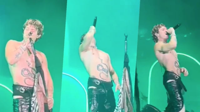 Irama rischia di perdere i pantaloni sul palco durante un concerto