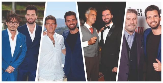Foto Andrea Iervolino con Johnny Depp, Antonio Banderas, Andrea Bocelli e John Travolta