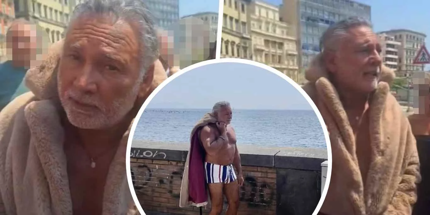 Francesco Paolantoni mantiene la promessa e sfila in boxer e pelliccia sul lungomare di Napoli (VIDEO)