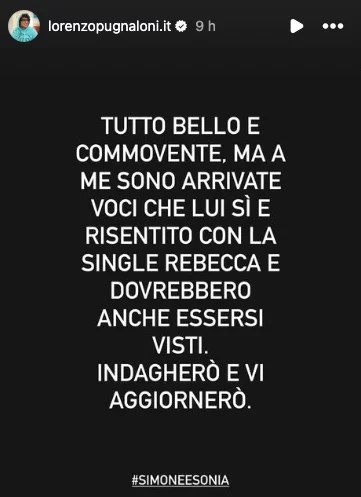 Instagram Lorenzo Pugnaloni - segnalazione Simone e Sonia Temptation Island