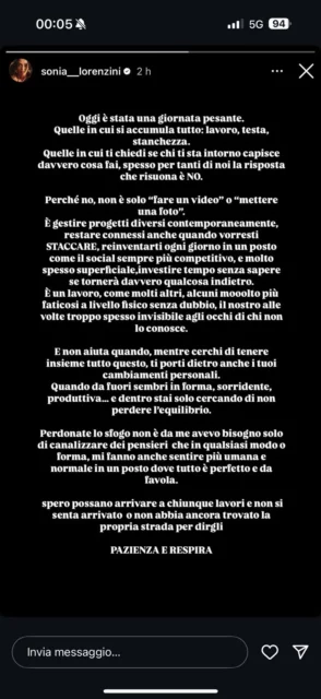 Lo sfogo di Sonia lorenzini