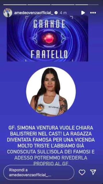 Storia Instagram Amedeo Venza sul Grande Fratello