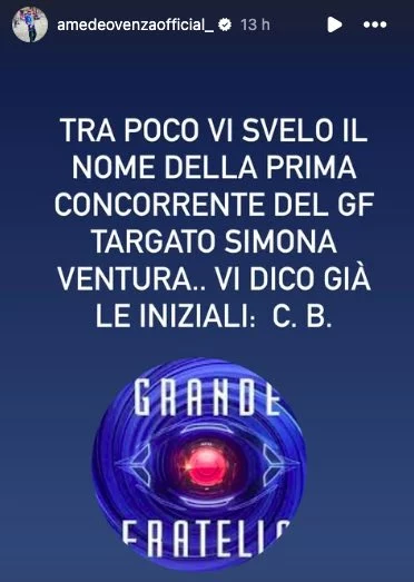 Storia Instagram Amedeo Venza sul Grande Fratello