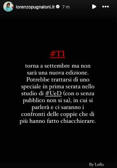 Storia Instagram Lorenzo Pugnaloni su Temptation Island