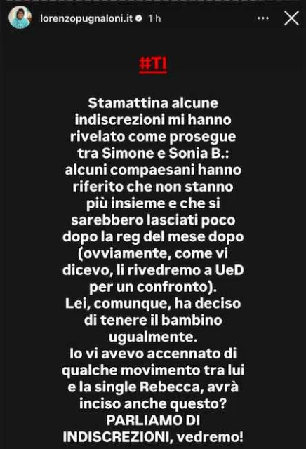 Storia Instagram Lorenzo Pugnaloni su Temptation Island
