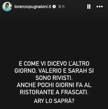 Storia Instagram di Lorenzo Pugnaloni su Sarah e Valerio di Temptation Island