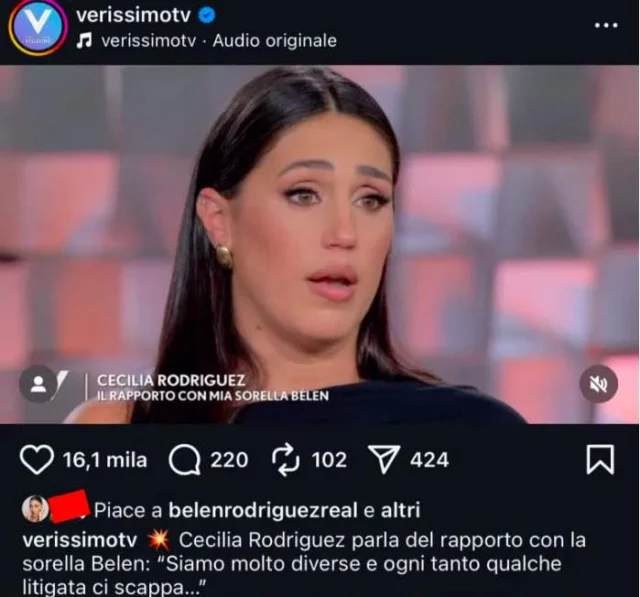 Il like di Belen al video di Cecilia Rodriguez