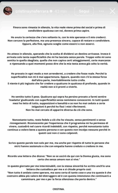 Storie Instagram Cristina Ferrara