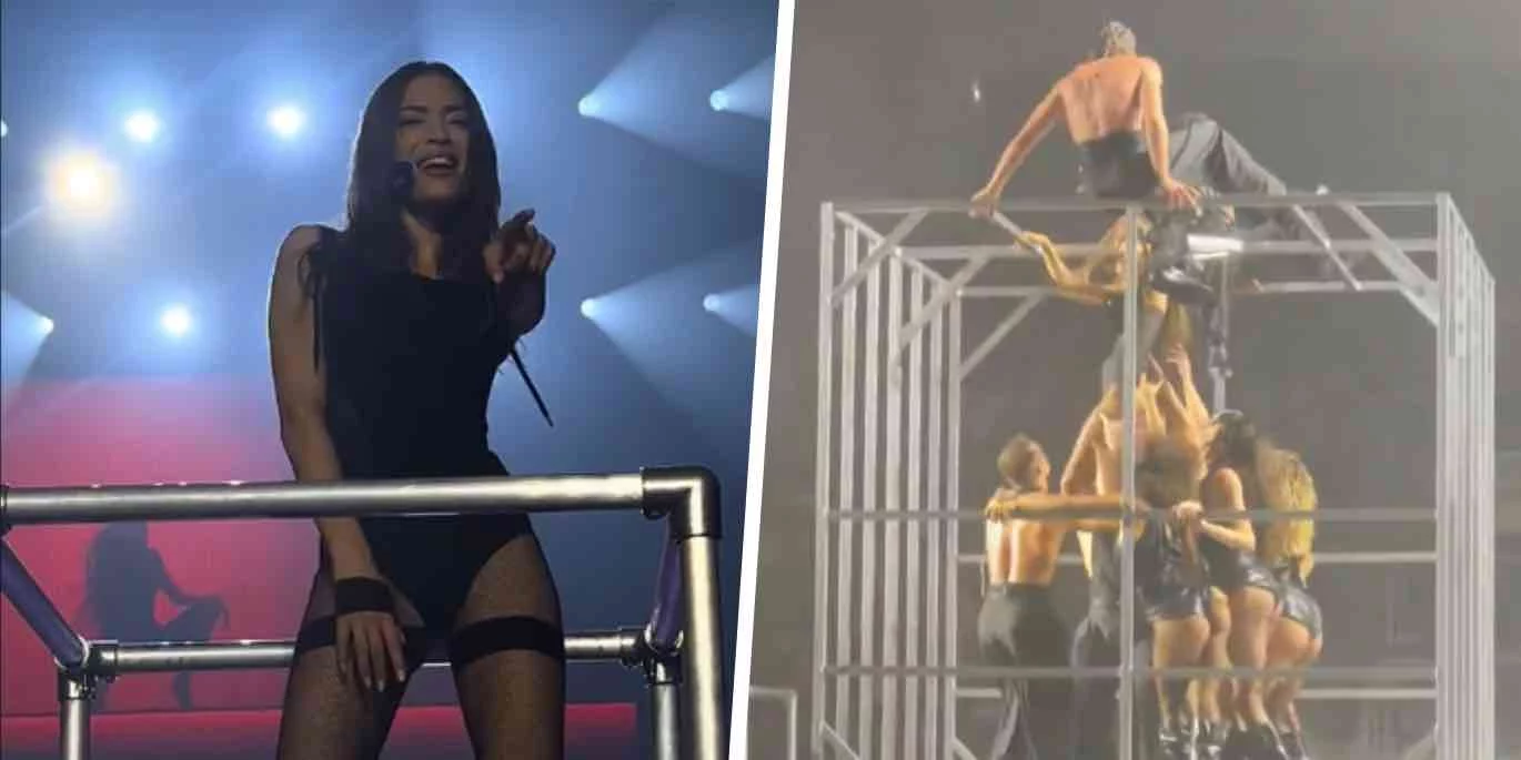 Imprevisto sul palco per Elodie, sbatte la testa sulla gabbia di ferro ma non si ferma – VIDEO