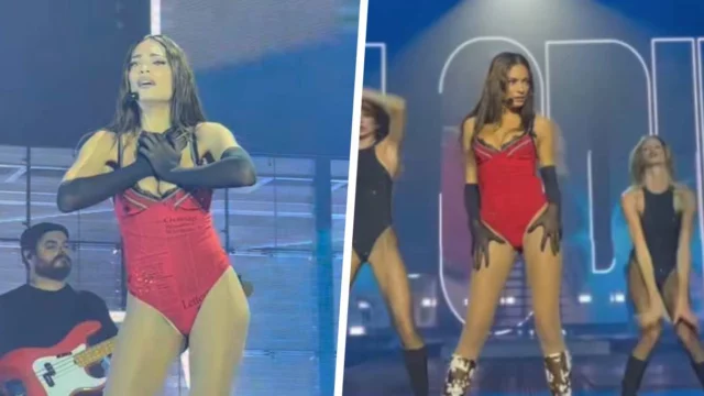 Elodie indossa un body con stampati su articoli di giornale e gossip su di lei (VIDEO e FOTO)