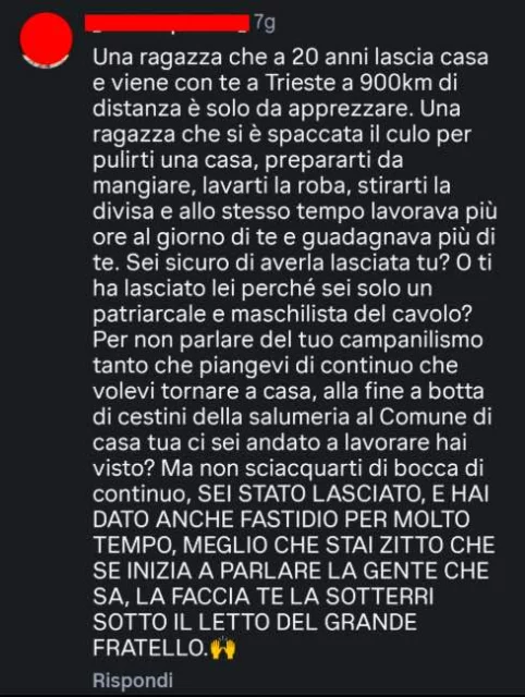 La replica dell'ex di Francesco del GF