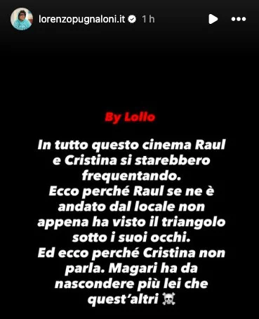 La storia Instagram di Lorenzo Pugnaloni su Raul Dumitras e Cristina Ferrara